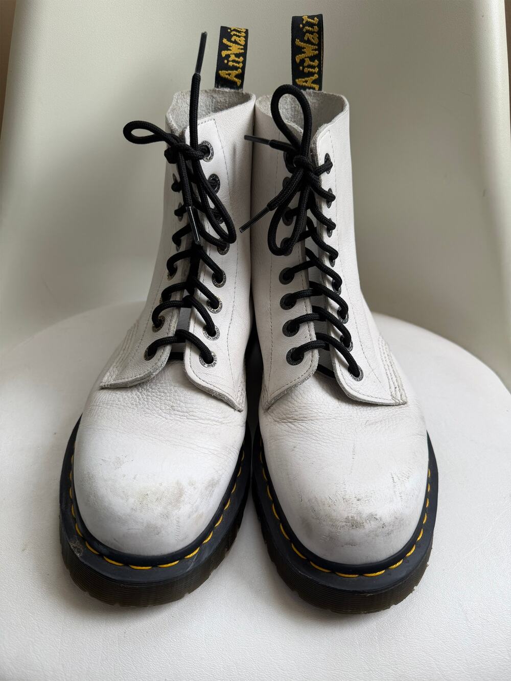 Dr. Martens Virginia Leather Platform Combat Boots Womens 13 Mens 12 White Punk